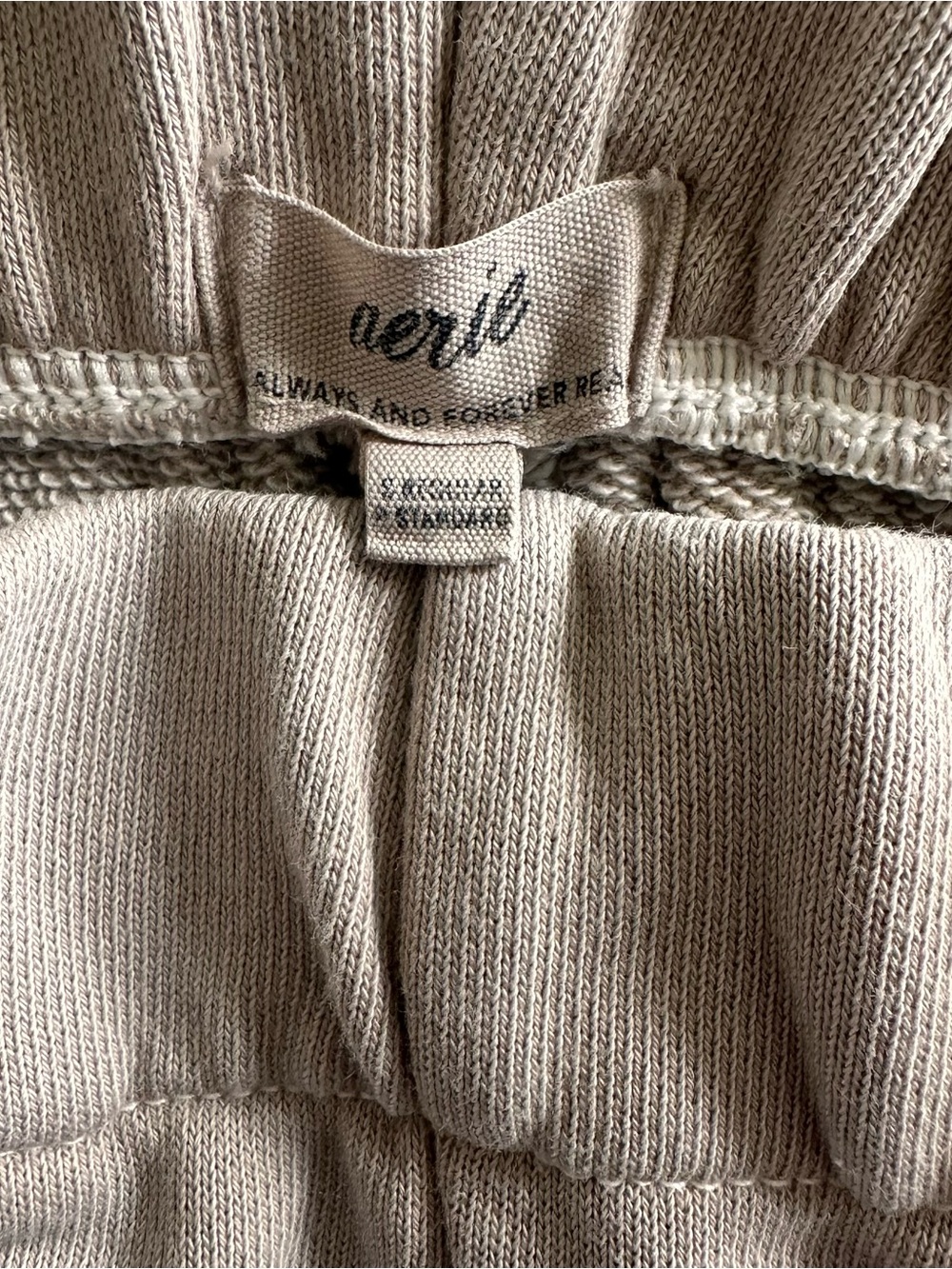 aerie Taupe Wide-Leg Elastic Waist Cotton Trousers - Picture 3 of 3